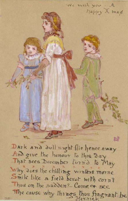 19th Century Watercolour - Hand Painted Christmas Card
