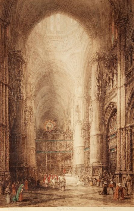 James Alphege Brewer - Very Large 1916 Etching, Burgos Cathedral