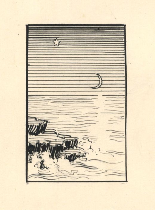 Millicent L. Woodforde - Small 1905 Pen and Ink Drawing, Moonlit Seascape