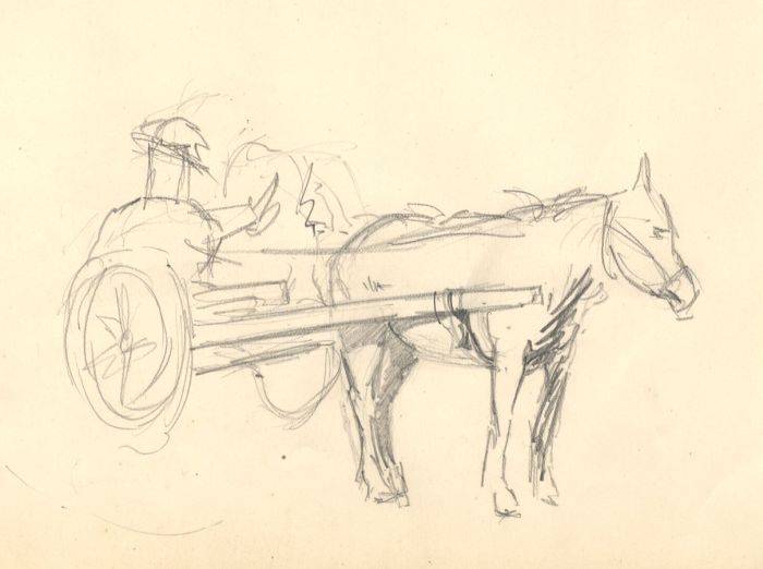 Millicent L. Woodforde - 1904 Graphite Drawing, Horse and Cart