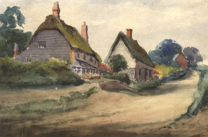 Elizabeth Petrie - 19th Century Watercolour, Road with Thatched Houses