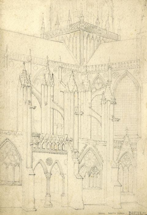 Elizabeth Petrie - 1877 Graphite Drawing, Small South Porch, Bayeux, France