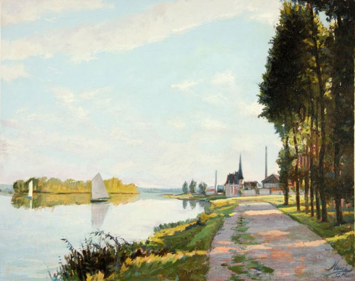 M Lynch - Contemporary Oil, Riverside Walk at Argenteuil after Monet