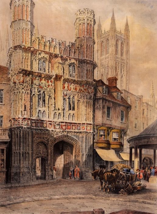 F. Mackenzie - 19th Century Lithograph, Christ Church Gate, Canterbury