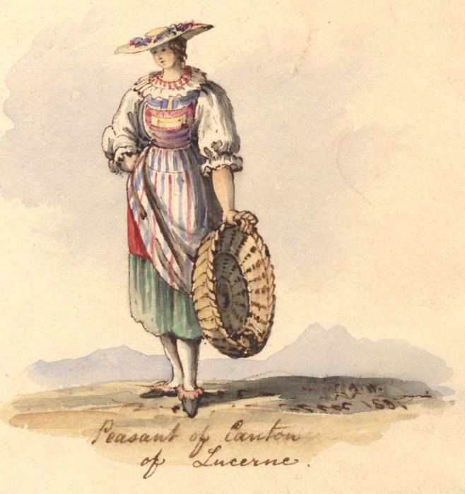 W.H.H. - 1831 Watercolour, Peasant of Canton of Lucerne, Switzerland