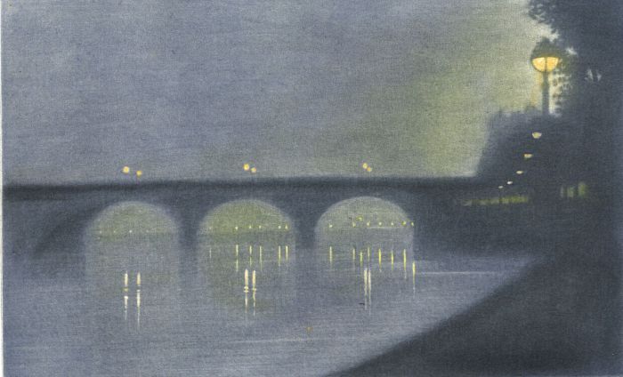 L Norsworthy - Mid 20th Century Mezzotint, London by Night Waterloo Bridge