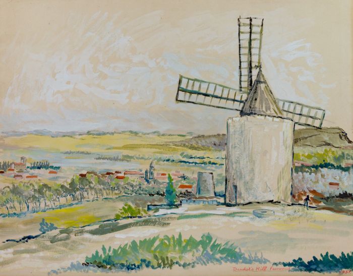 Attributed to Douglas Smith - 1957 Watercolour, Daudet's Mill Fontvieille