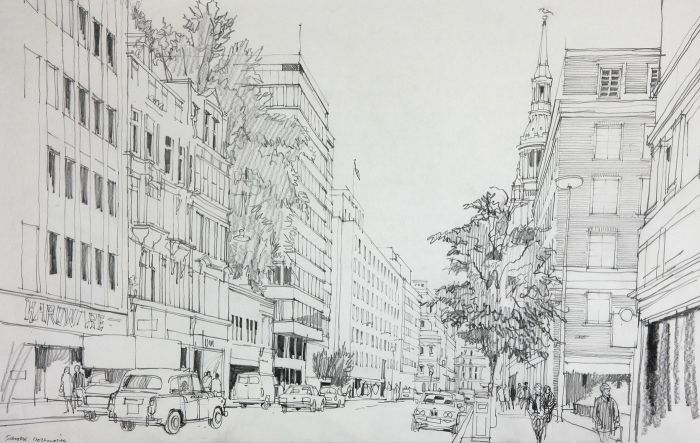 Paul Sharp - Mid 20th Century Graphite Drawing, Cheapside, London