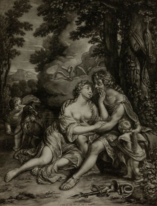 Jan Verkolje - 1680 Mezzotint, Venus and Adonis