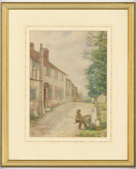Helen Jackson - 1883 Watercolour, Children In A Village Street With Cottages