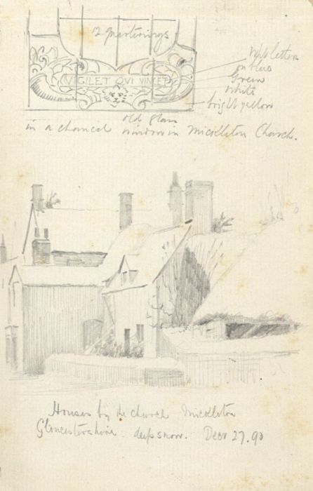 1890 Graphite Drawing - Mickleton Church, Gloucestershire
