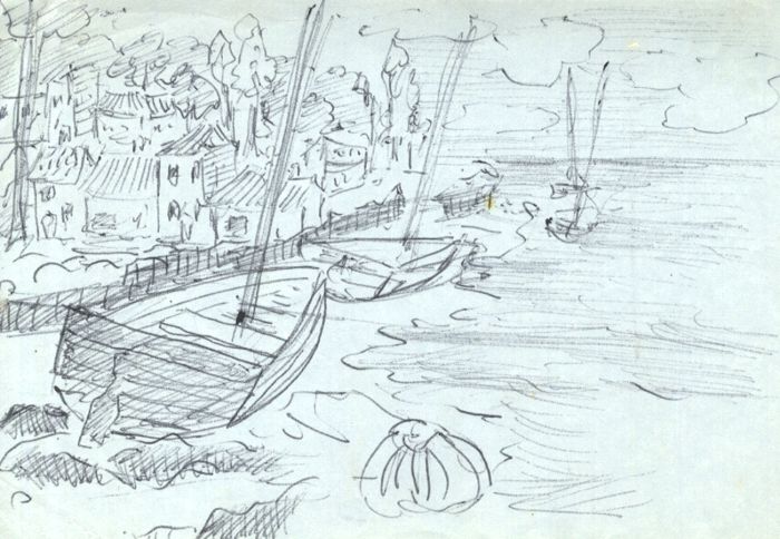 Early 20th Century Graphite Drawing - Coast View