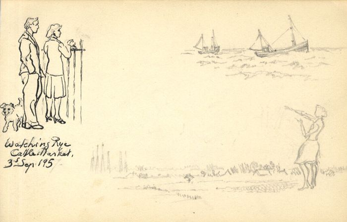 1955 Graphite Drawing - Watching Rye Cattle Market