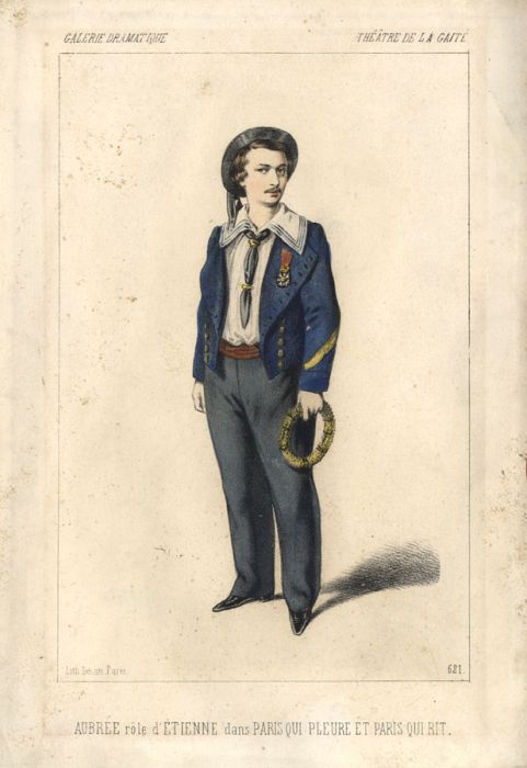 19th Century Lithograph - Actor, Galerie Dramatique, Theatre de la Gaite