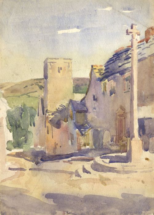 Early 20th Century Watercolour - Continental Square with Monument