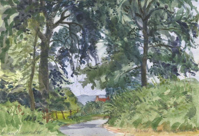 Philippa Archer - 1983 Watercolour, The Road, Monkton-up-Wimborne, Dorset
