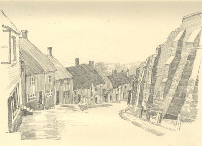 W.G. Lewis - Mid 20th Century Graphite Drawing, Gold Hill, Shaftesbury