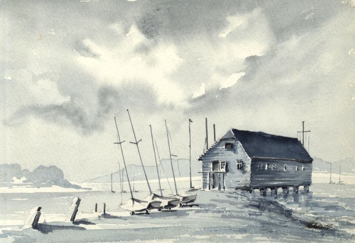 Duncan Bruce - 1977 Watercolour, The Chandlers, Bosham