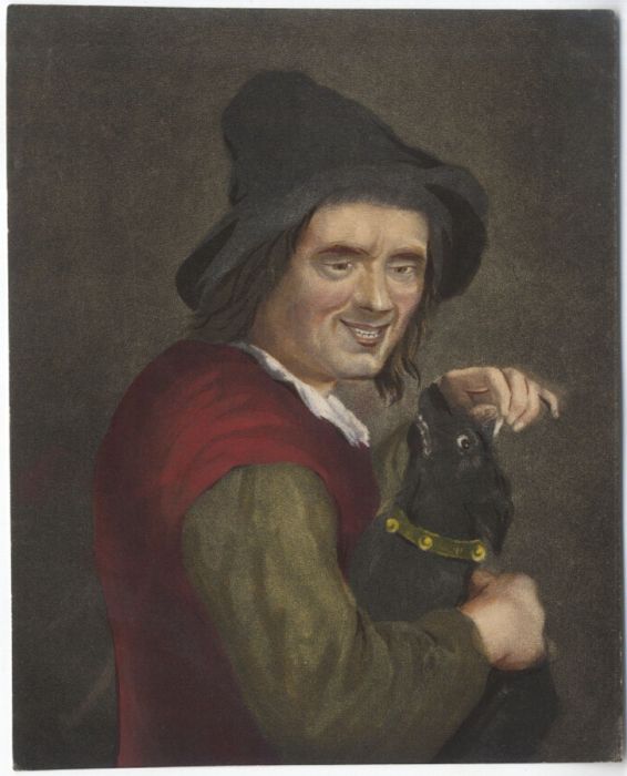 19th Century Mezzotint - Man and Dog