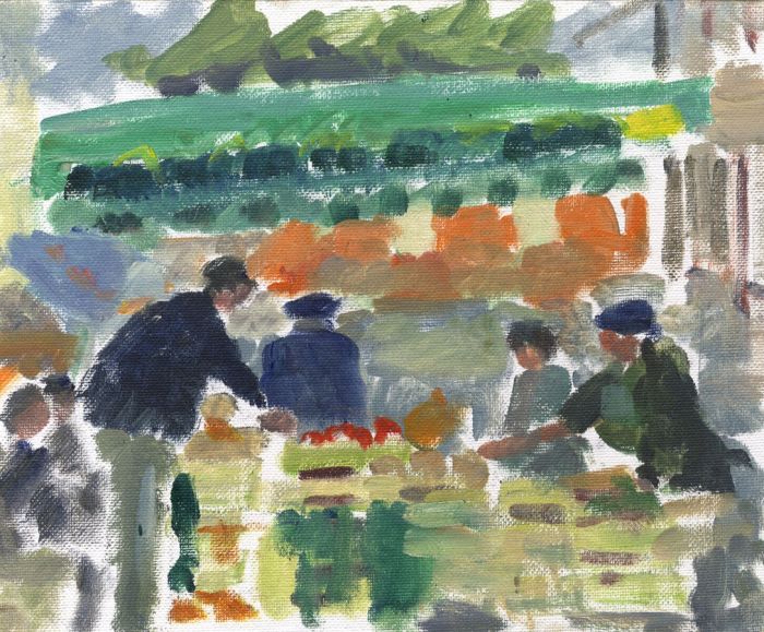 Prue Sapp - Mid 20th Century Oil, Local Market Scene
