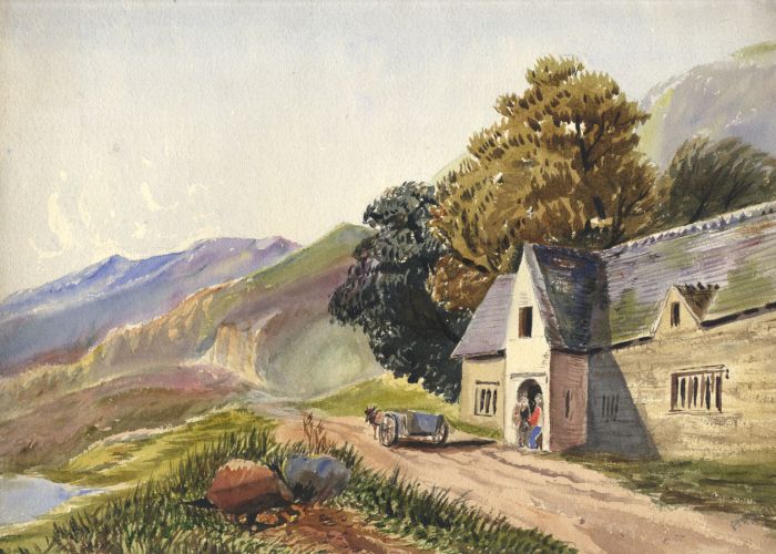 R. Paul - 1874 Watercolour, Horse and Cart by Cottage