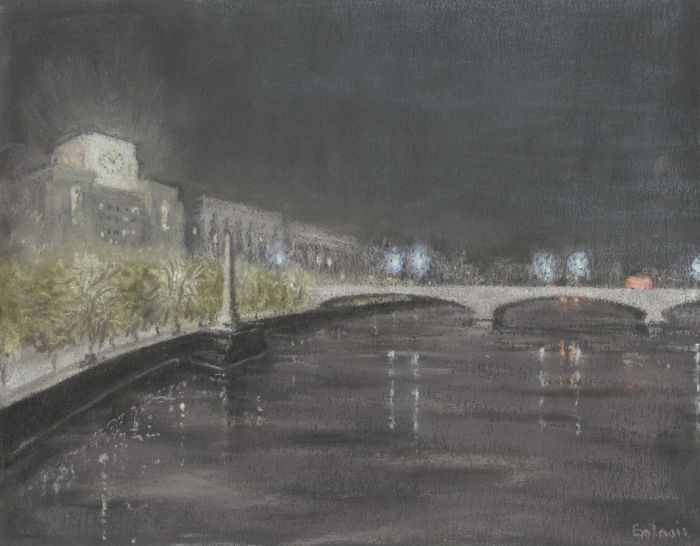 Eileen Lewis - Mid 20th Century Pastel, Waterloo Bridge, London