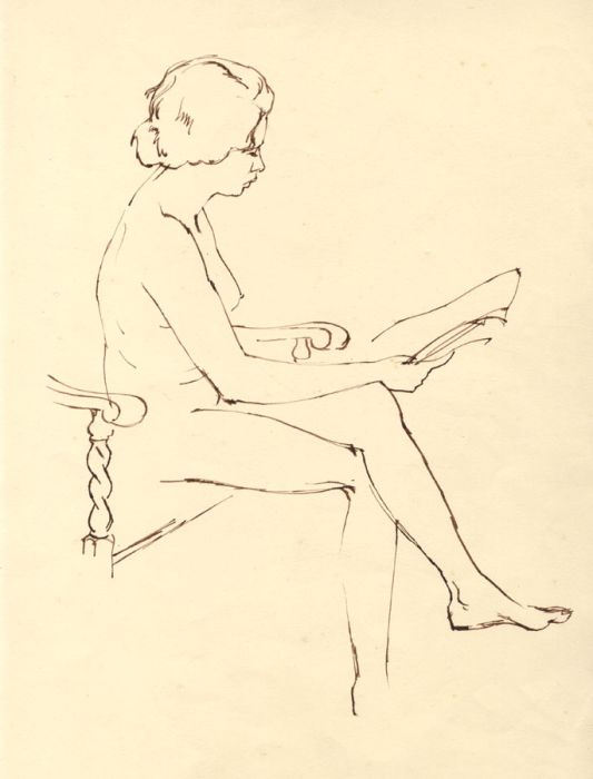 Early 20th Century Pen and Ink Drawing - Study of Nude Woman