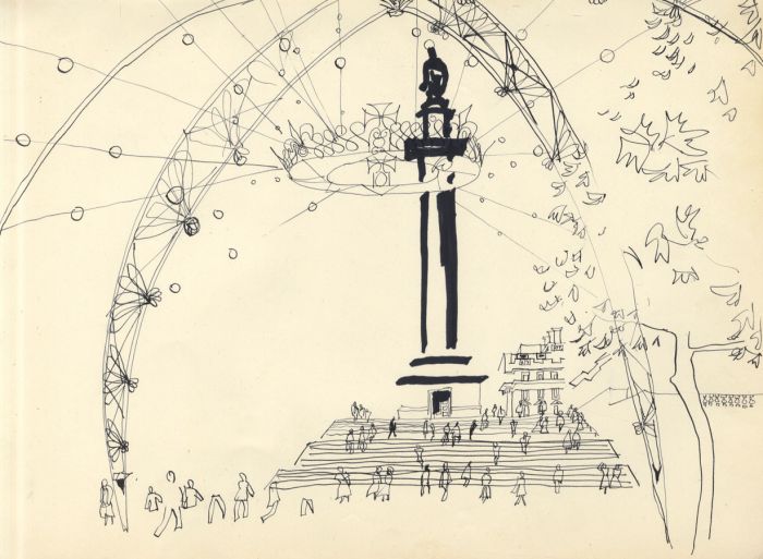 John Burningham - Mid 20th Century Pen and Ink Drawing, Nelson's Column, London