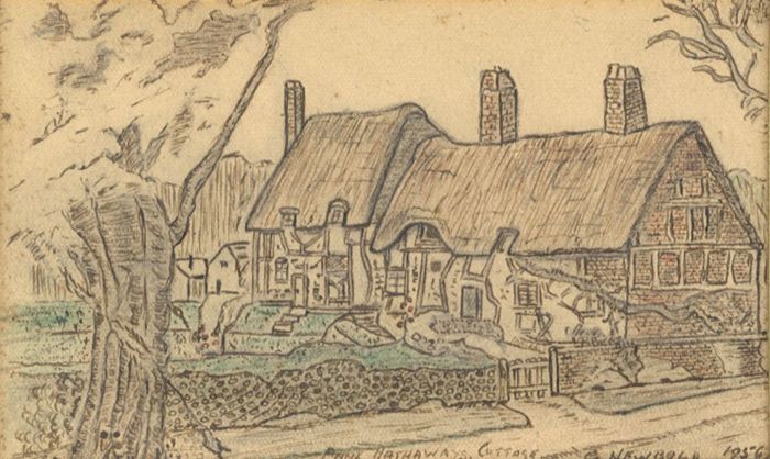 G. Newbold - 1956 Pen and Ink Drawing, Anne Hathaway's Cottage
