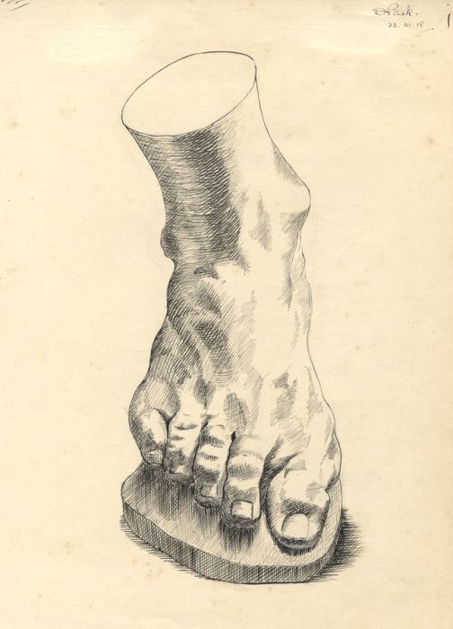 Dorothy Pask - 1918 Pen and Ink Drawing, Sculpture Study of a Foot