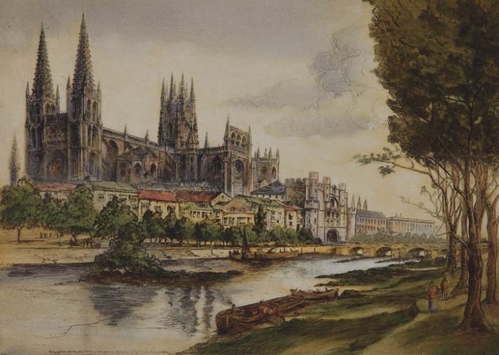 J.R. Hutchinson - 1920 Etching, Burgos Cathedral