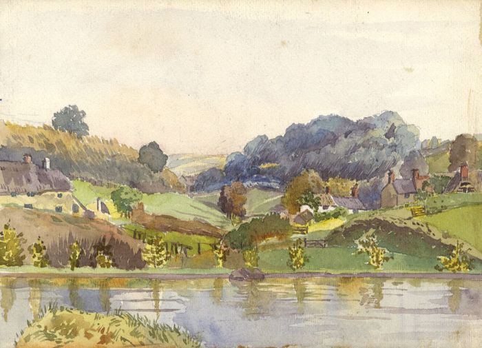 E. M. S. - 1894 Watercolour, The Lake Coombe Priory