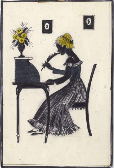 Mid 20th Century Pen and Ink Illustration - At the Writing Desk