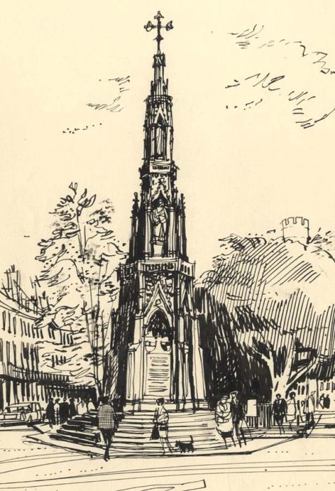Paul Sharp - 1963 Watercolour, Oxford: The Martyrs' Memorial