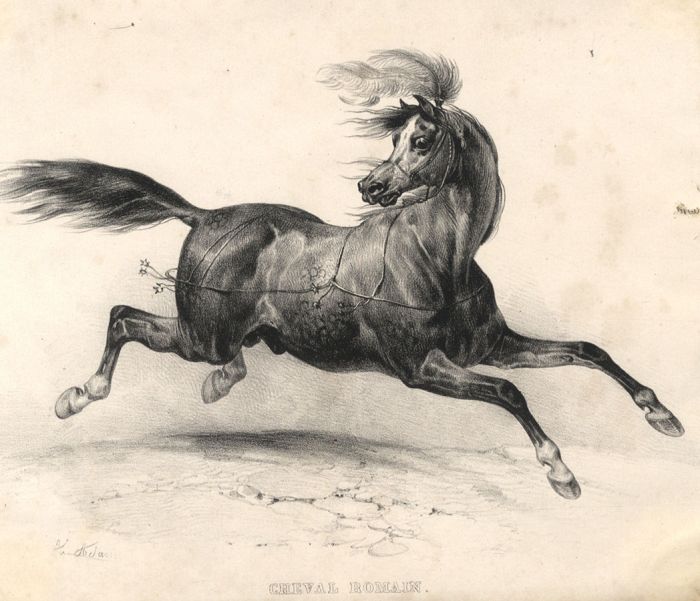 Set of 3 19th-Century Lithographs of Horses