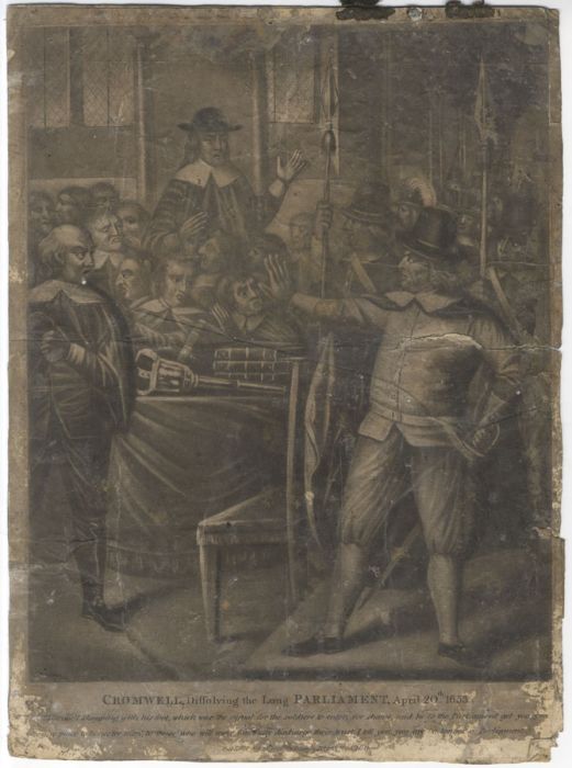 1800 Mezzotint - Cromwell Dissolving the Long Parliament, 1653