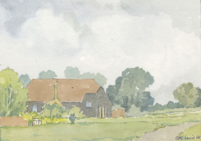 W.G. Lewis - 1968 Watercolour, The Red Barn, Blindley Heath
