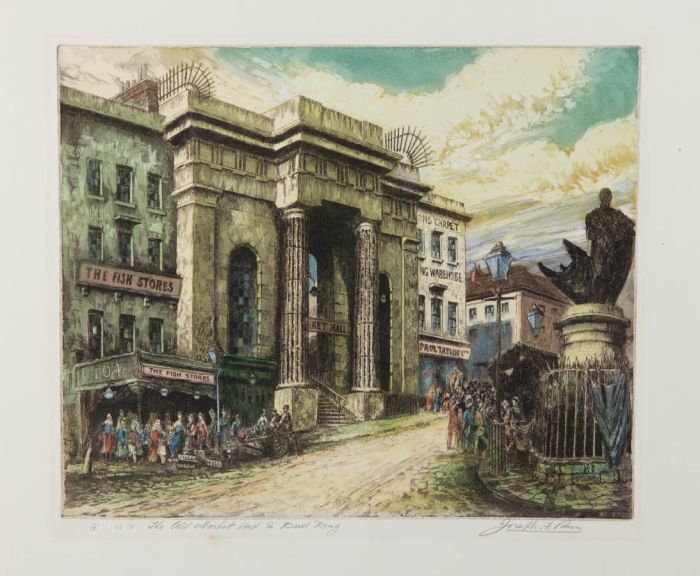 Joseph Frank Pimm - Mid 20th Century Etching, The Old Market Hall and Bull Ring