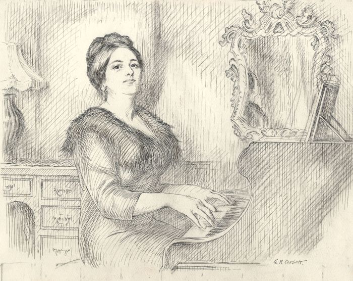 George Richards-Corbett - Mid 20th Century Pen and Ink Drawing, Piano