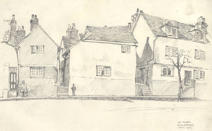 1923 Graphite Drawing - Old Houses, Guildford