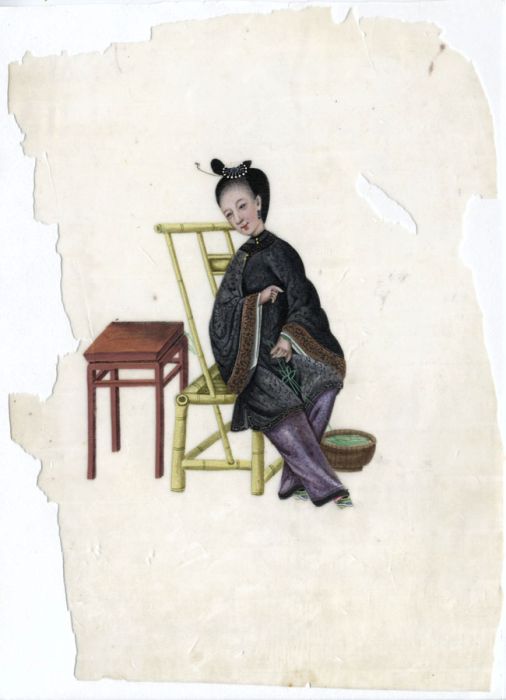 Chinese 20th Century Gouache - Woman with Wool