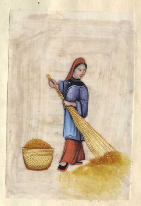 Chinese 20th Century Gouache - Woman Sweeping