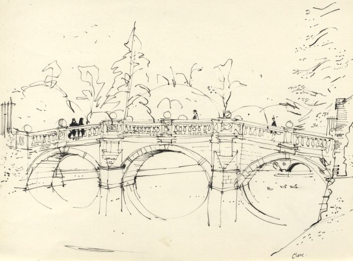 Paul Sharp - Mid 20th Century Pen and Ink Drawing, Clare Bridge, Cambridge