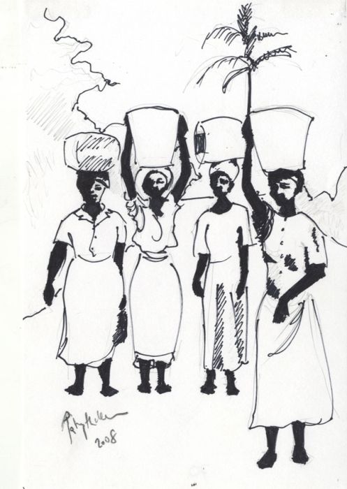 Paty Hich - 2008 Pen and Ink Drawing, African Women