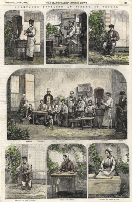 1855 Wood Engraving - Champagne Bottling at Pierry, The Illustrated London News