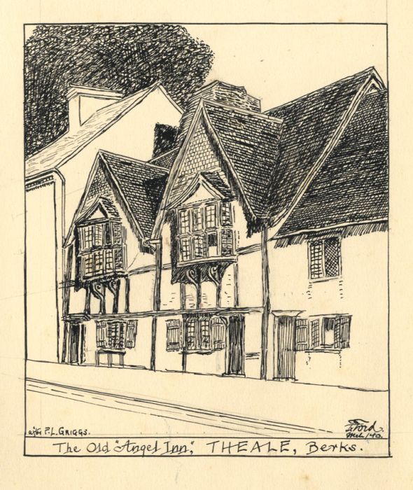 Frank Ford - 1940 Pen and Ink Drawing, The Old 'Angel Inn', Theale, Berks.
