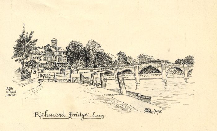 Frank Ford - 1948 Pen and Ink Drawing, Richmond Bridge, Surrey