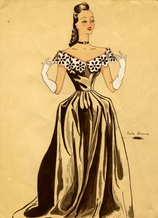 Rita Isobel Shears - 1948 Gouache, Lady in a Black Dress