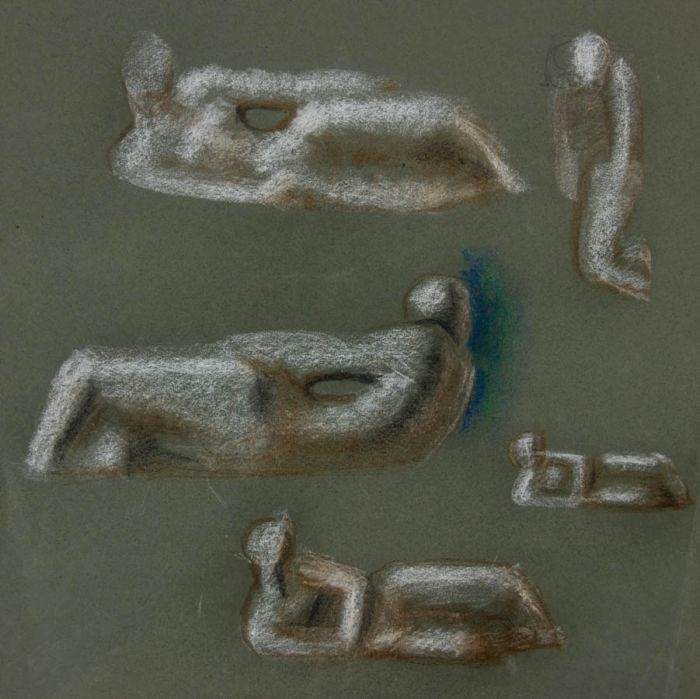 David A. Weeks - Mid 20th Century Chalk Drawing, Henry Moore Sculpture Studies