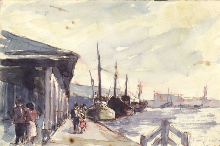 William George Tuck - Mid 20th Century Watercolour, Figures at the Boat Yard